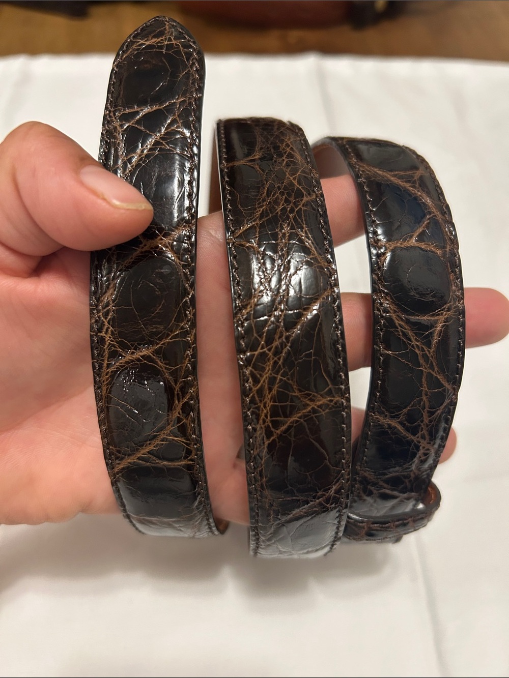 Polo Ralph Lauren Genuine Alligator leather narrow belt strap only -Glaze brown